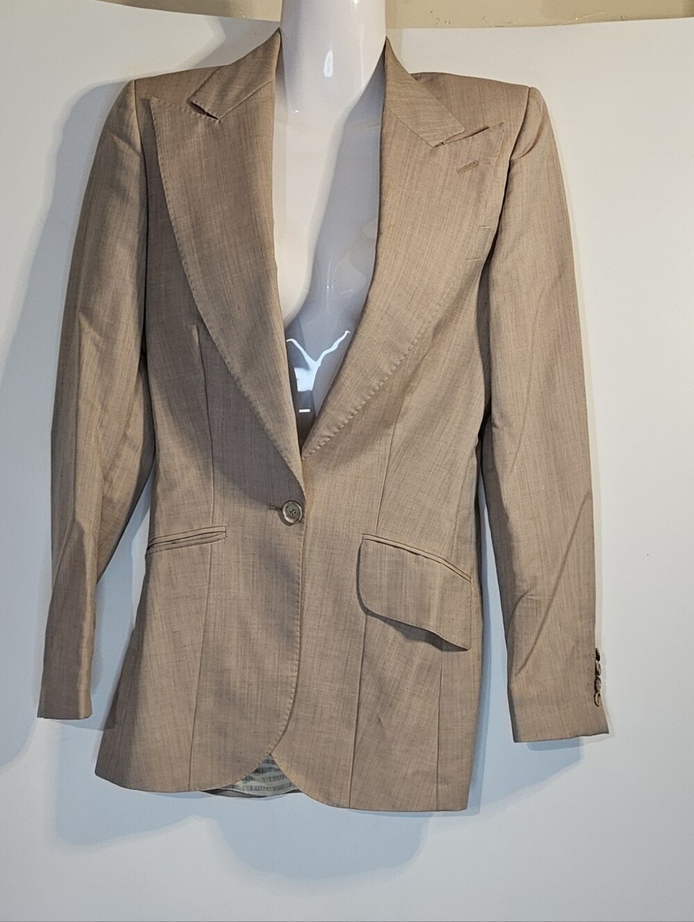 Chloe' Beige I Love You Silk Mohair & Wool Tailored Single-Button Blazer Size 38